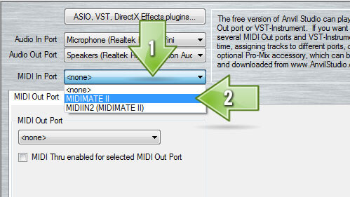 Anvil Studio konfigurieren - Midi-In auswählen
