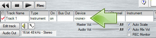 Anvil Studio konfigurieren - Device auswählen